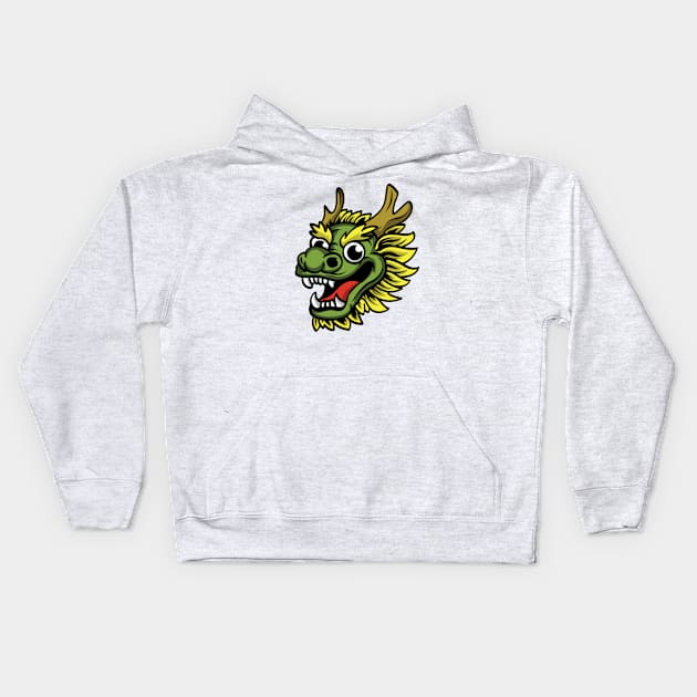 Green Dragon Head Chinese Kids Hoodie by Dooodeee